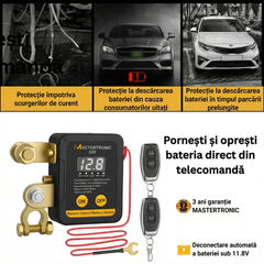 Mastertronic 220 – Deconector inteligent ON/OFF pentru baterie, cu telecomandă, 12/24V