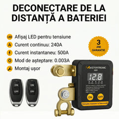 Mastertronic 220 – Deconector inteligent ON/OFF pentru baterie, cu telecomandă, 12/24V