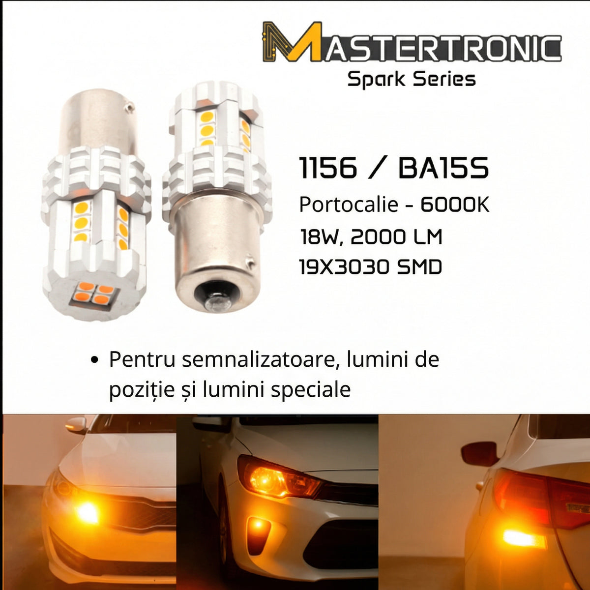 LED Spark Becuri auto 1156 BA15S – Lumină portocalie 6000K (semnalizare, poziție, lumină specială) – set 2 buc.