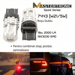 LED Spark Becuri auto 7443 (W21/5W) – Lumină roșie (stop combinat, poziție, semnalizare) – set 2 buc.