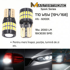 LED Spark Becuri auto T10 W5W (194/168) – Lumină albă 6000K (poziție, interior, parcare, iluminare număr) – set 2 buc.