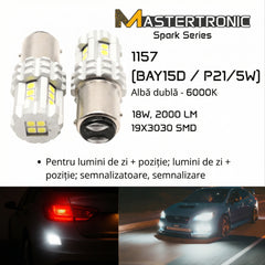 LED Spark Becuri auto 1157 (BAY15D / P21/5W) – Lumină albă 6000K (stop combinat, poziție, lumini de zi, semnalizare) – set 2 buc.